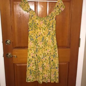 Yellow, floral, knew length dress
